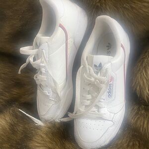 Adidas White Sneakers with Red and Blue Details